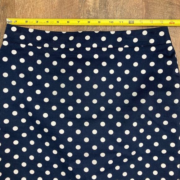 J. Crew No 2 Pencil Skirt Navy White Polka Dot Stretch Cotton sz 8 Preppy Office - Picture 7 of 11